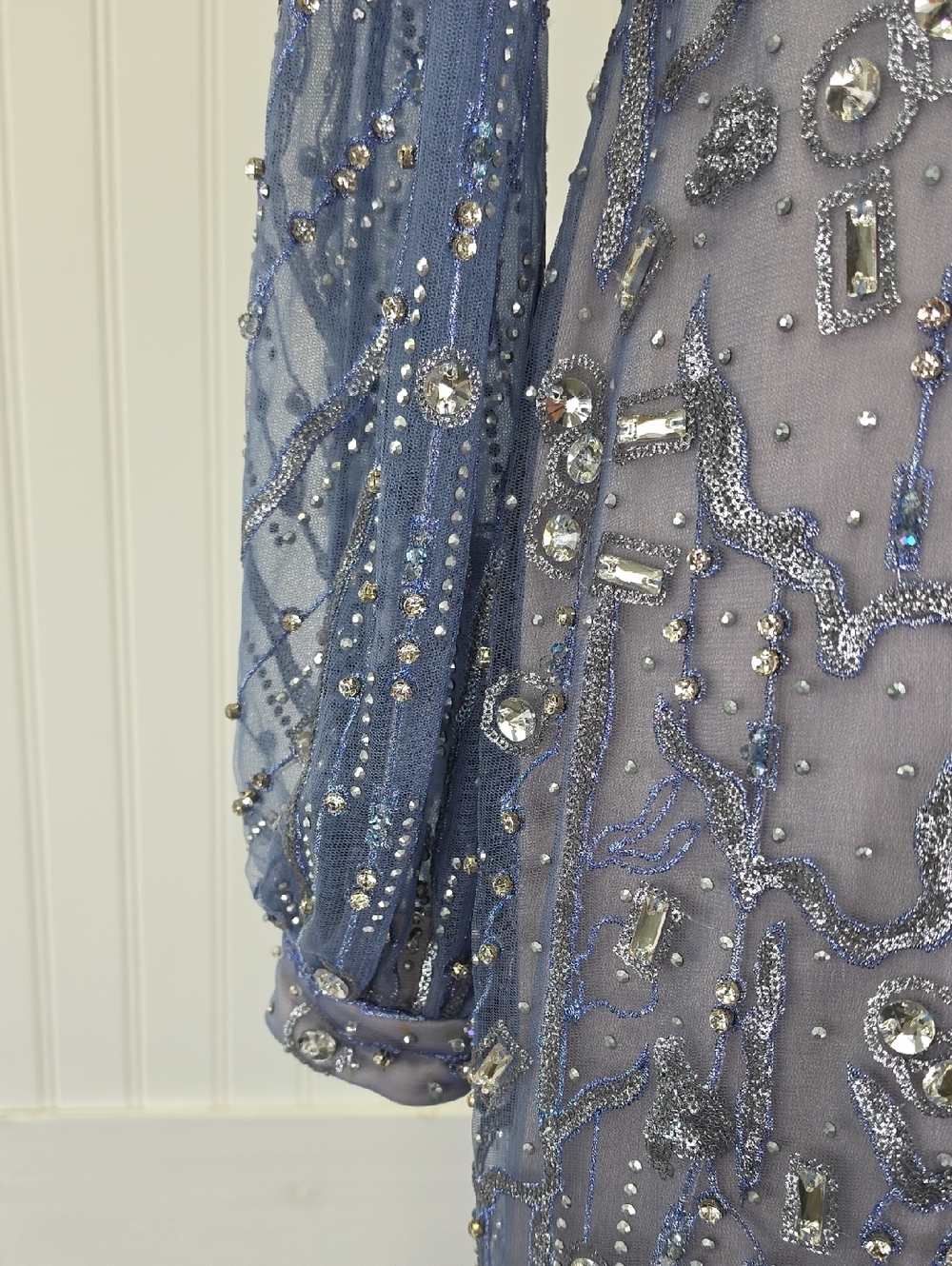 Alexander By Daymor NEW Blue Beaded Embellished Maxi Gown Dress Sz 6 #1369 - Picture 7 of 16